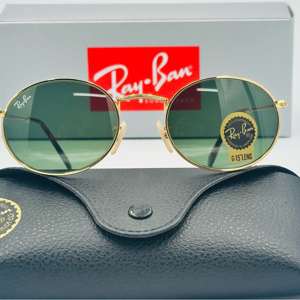 Ray-Ban Oval Women’s Sunglasses RB3547 51mm Arista Gold with Green (G-15) Lens - Picture 3 of 10